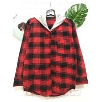 ÁO KHOÁC ÁO SƠ MI PHỐI NÓN ÁO KHOÁC SƠ MI SỌC CARO NAM NỮ MẶC ÁO SƠ MI ÁO SƠ MI CARO - ĐỎ ĐEN - FREESIZE