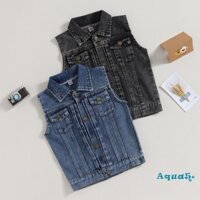 Áo khoác Aqua-Kids Áo khoác không tay cổ bẻ nút đóng áo Vest Denim Áo khoác thường ngày cho bé gái bé trai