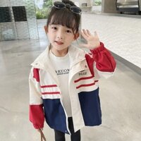 Áo khoác bé gái 2025 mới thời trang có mũ cho trẻ sơ sinh áo khoác ngoài mùa xuân hè áo khoác chắp vá áo gió