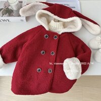 Áo khoác bé gái, áo khoác nỉ bông tai thỏ màu đỏ siêu ấm cho bé diện tết cực xinh có size 8-22kg