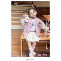 Áo khoác bé gái, áo nỉ khoác mỏng dáng bomber hình mèo hello Kitty kèm thú nhồi bông cho bé từ 12-30kg Baby Kids