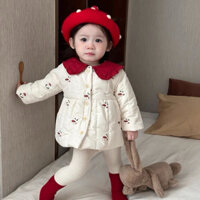 Áo khoác bé gái áo phao giữ nhiệt siêu ấm đỏ cherry cao cấp