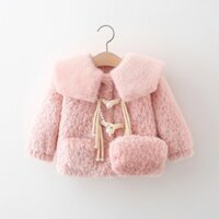 Áo khoác bé gái dài tay màu hồng mới 9 tháng đến 3 tuổi cho mùa thu đông, quần áo trẻ em dày dặn ấm áp phong cách Hàn Quốc kèm túi miễn phí
