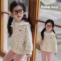 Áo khoác bé gái mùa xuân và mùa thu 2024, áo hoodie trẻ em phong cách mới, áo đường phố hoa cho bé gái
