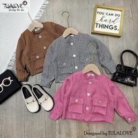 Áo Khoác Bé Gái Vải Dạ Text Mỏng Mặc Cực Xinh, Áo Khoác Mùa Đông Bé Gái Tulalove