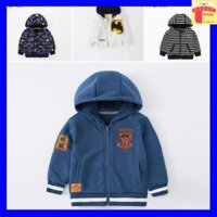 Áo khoác bé trai 1-7 tuổi thêu logo hãng MALWEE kéo khóa có mũ vải nỉ da cá cao cấp