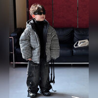 Áo khoác bé trai mặc 2 mặt caro và đen A632 size 90-150, áo trẻ em thu đông cao cấp