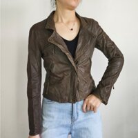 Áo khoác biker da thật size S Second-hand- Đồ Si Bon AD200