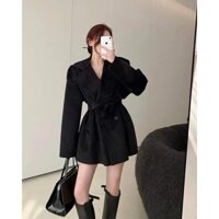 Áo khoác blazer đen vải dạ có quai