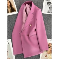 Áo Khoác blazer Hai Hàng Nút Kim Loại Màu Tím Hồng Tím Phong Cách Anh Quốc Thiết Kế Mới Mùa Xuân Thu Cho Nữ