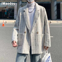 Áo khoác blazer IMAODOU họa tiết sọc caro phong cách Hong Kong thời trang xuân thu cho nam
