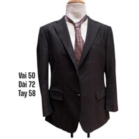 🍁Áo Khoác Blazer Nam Đen nhạt mờ sọc dọc size to 1m7 trỏ tay bóng sale - 2hands( 🍁Hàng Si Nhật)