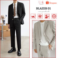Áo khoác blazer nam form rộng hàn quốc màu đen, kem 2 khuy cài - BL01
