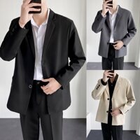 Áo khoác Blazer Nam Form rộng dài tay unisex Phong Cách Hàn Quốc mùa thu đông có đệm vai XZ001