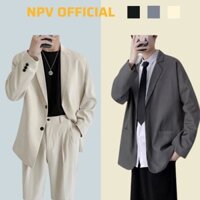 Áo khoác blazer nam form rộng hàn quốc màu đen, kem 2 khuy cài thương hiệu NPV