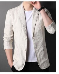 Áo khoác Blazer Nam Form suông dài tay basic chất linen cao cấp, Áo vest Blazer nam công sở ARCTIC HUNTER BZ03 - KEM - XL