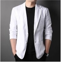 Áo khoác Blazer Nam Form suông dài tay unisex basic chất linen cao cấp ,hợp mọi thời đại, phong cách Hàn Quốc, Blazer Đũi Việt - Trắng - XL