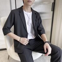Áo khoác blazer nam thời trang 1 khuy ngắn tay cao cấp, vải lụa chống nhăn, áo khoác màu trơn đơn giản và đa năng XZ2108