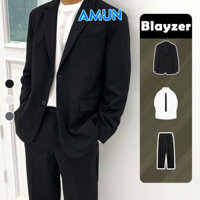 Áo khoác blazer nam thu đông phong cách form rộng màu đen kem 2 khuy cài hàn quốc Avocado