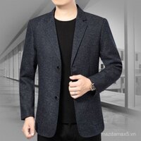 Áo khoác blazer nhỏ gọn thời trang cho nam trung niên mùa xuân và mùa thu [Bộ đồ công sở đơn mảnh, đa năng, đánh giá cao] Áo sơ mi kẻ sọc 92% không cần ủi