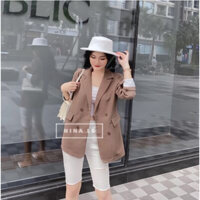 Áo khoác blazer nữ, áo vest hai lớp, phong cách hàn quốc màu trơn be, nâu cafe, cốm,  đen freesize