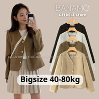Áo khoác blazer nữ BIGSIZE Banamo Fashion áo khoác trơn dài tay đính khuy trái tim phối đồ siêu xinh 3903