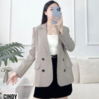 Áo Khoác Blazer Nữ, Caro Kẻ Sọc Nhỏ, Hàng Thiết Kế Lót Lụa 2 Lớp