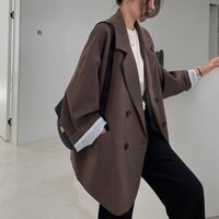 Áo khoác Blazer nữ dáng dài form rộng màu trơn vải 2 lớp dày dặn phong cách Hàn Quốc ABLZ001 - Tiktik