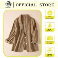 Áo khoác blazer nữ trơn tay dài form rộng thiết kế túi đắp hai bên vải Linen thoáng mát