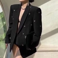 Áo khoác blazer phong cách tối màu 2025 mùa thu thời trang mới, áo khoác vest đen cao cấp với tay nghề tinh xảo