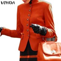 Áo Khoác blazer Tay Dài Cổ Đứng Phối Nút Phong Cách vintage Cho Nữ