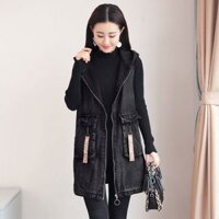 Áo khoác bò gile nữ dáng dài có mũ phong cách trẻ trung QSQ050 (Đen)                          - 10220810                                                       Yêu thích