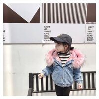 Áo Khoác Bò Lót Lông Mùa Đông Cho Bé Gái 13-29Kg, Áo Khoác Jeans Kèm Mũ Mùa Đông Cho Bé Gái HANNAH KIDS