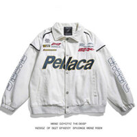 áo khoác bò nữ áo bomber áo bomber nam Huy hiệu phong cách đường phố retro của Mỹ biker đồng phục áo khoác rộng áo bóng chày jersey thương hiệu thời thượng nam và nữ áo khoác hiphop đa năng