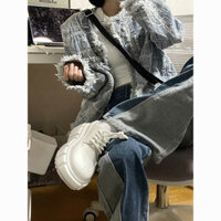 Áo khoác bò vải hoa thô phong cách Jiashucheng Áo Jacket mẫu ngắn kiểu cao cấp thiết kế phong cách Hàn Quốc mẫu mới xuân thu cho nữ