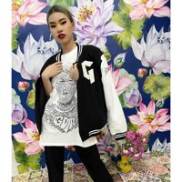 Áo khoác bomber Áo khoác cặp đôi unisex form rộng 2 lớp GG nam nữ  - ĐEN,S