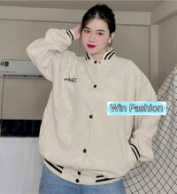 Áo khoác bomber bóng chày áo form rộng chất nhung tăm dày dặn nam nữ hoạ tiết thêu cá tính - Nude