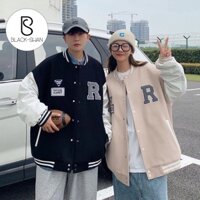 Áo khoác bomber chất vải dạ 2 lớp có cúc bấm thêu chữ R nổi