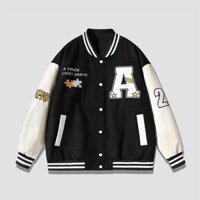 Áo Khoác Bomber CHỮ A Cardigan 3 Màu phối bo, Áo khoác nỉ Bomber Unisex nam nữ form rộng cá tính bông trần dày dặn - ĐEN - XL từ 68 đến 78kg