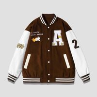 Áo Khoác Bomber CHỮ A Cardigan 3 Màu phối bo, Áo khoác nỉ Bomber Unisex nam nữ form rộng cá tính bông trần dày dặn - NÂU - M từ 38 đến 55kg