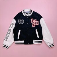 Áo khoác bomber dạ đen phối tay da trắng Limited size 7 - 18y