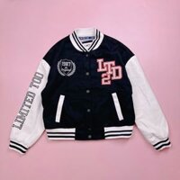 Áo khoác bomber dạ đen phối tay da trắng Limited size 7 - 18y