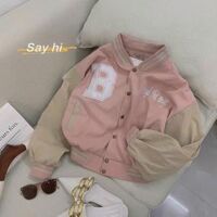 Áo Khoác Bomber Da Lộn Lửng Nữ Unisex Mẫu Mới chữ B Siêu Đẹp Thời Trang - HỒNG - L