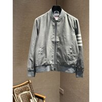 Áo khoác Bomber dạ Thombrowne Xám trơn kẻ 4 sọc Trắng ngang tay LA VTN