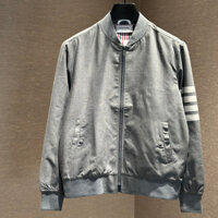 Áo khoác Bomber dạ Thombrowne Xám trơn kẻ 4 sọc Trắng ngang tay LA VTN