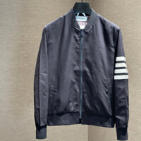 Áo khoác Bomber dạ Thombrowne Xanh than trơn kẻ 4 sọc Trắng ngang tay LA VTN