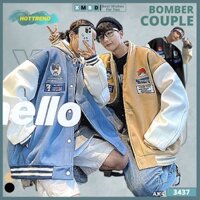 Áo Khoác Bomber Đôi Nam Nữ Nỉ Bông Dày Form Rộng Unisex Áo Khoác Nỉ Nam Nữ Áo Khoác Cài Nút Bấm in DINNERFF - AK3437