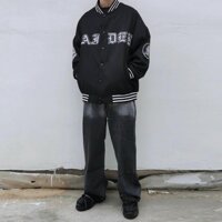 Áo Khoác Bomber Dù Bóng Chày Chữ G Nam Nữ Áo Khoác Gió Chữ S Màu Đen Cặp Đôi Rẻ Đẹp -UNISEX Kiểu Bomber Jacket - ĐEN CHŨ S,XL