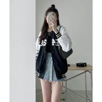 Áo Khoác Bomber F426 Form Rộng Unisex, Áo Khoác Nữ - Đen