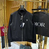 Áo khoác Bomber gió Dior Đen logo chữ Trắng thêu LA